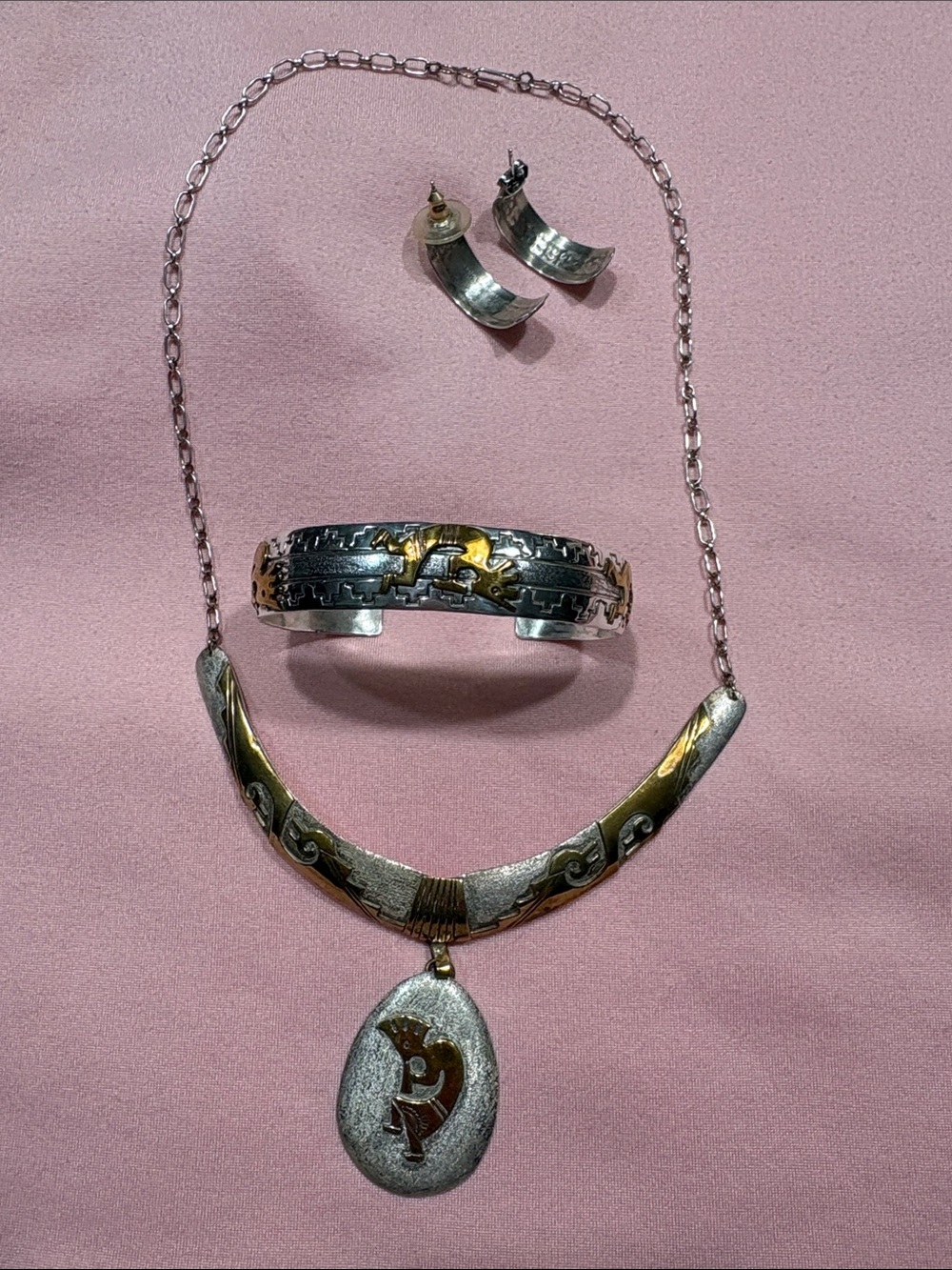 SW TwoTone Silver 925 and GoldFilled Jewelry Set - Necklace, Bracelet & Earrings